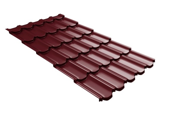 Металлочерепица квинта плюс с 3D резом 0,5 Satin RAL 3005 красное вино купить в Киришах