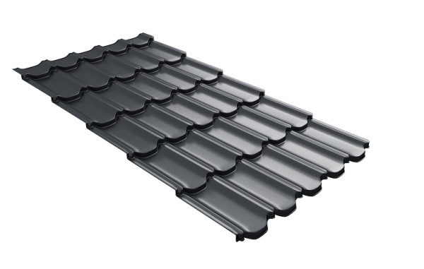 Металлочерепица квинта плюс с 3D резом 0,5 Satin RAL 7024 мокрый асфальт купить в Киришах